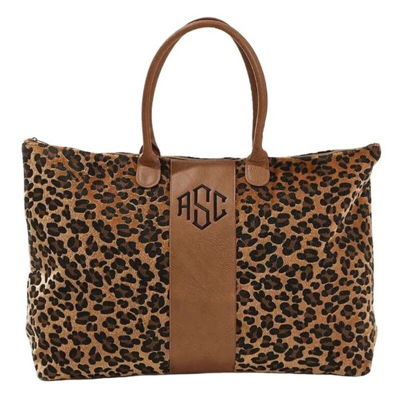 Marleylily Handbags - Marleylily Monogrammed 'SPL' Leopard Weekender in Brown​​​​​
